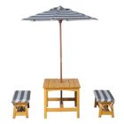 Alternate image 1 for Outsunny Kids Wooden Table Bench Set with Cushions, Outdoor Picnic Furniture with Removable Umbrella, for Backyard, Garden, Aged 3-8 Years Old, Yellow
