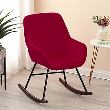 Luxen Home Upholstered Red Velvet Rocker - Red. View a larger version of this product image.
