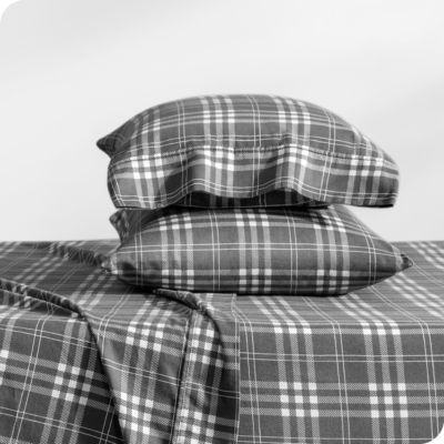 Bare Home Flannel Sheet Set 100% Cotton, Velvety Soft Heavyweight - Double Brushed Flannel - Deep Pocket (Stirling Plaid - Grey/White, King)