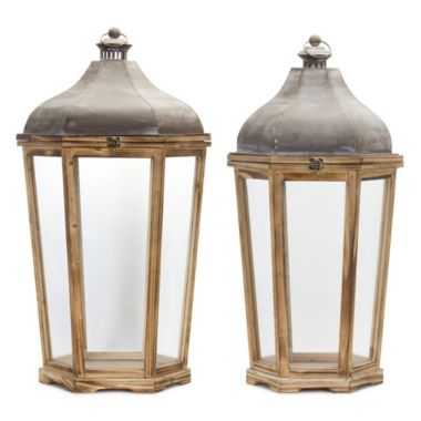 Melrose Home Decorative Lantern (Set of 2) 28.5"H, 33"H Iron/Wood. View a larger version of this product image.