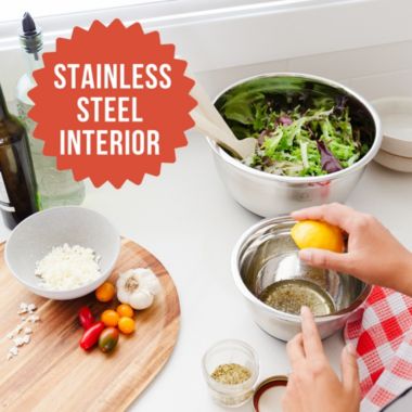 Chef Pomodoro Mixing Bowls with Lids, Stainless Steel Bowl Set, Non-Slip Silicone Base, Mixing Bowl Set - 3 Piece (1.5 Qt, 3 Qt, 5 Qt), Bowls for Kitchen Storage, Cooking, Baking, Prepping (Black). View a larger version of this product image.