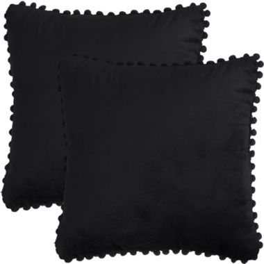PiccoCasa 2 Pieces Soft Velvet Throw Pillow Covers, Pom Poms Decorative Cushion Covers, Solid Sofa Pillowcase for Sofa Bed Couch Car Seat Home Decor, Black, 18"x18". View a larger version of this product image.