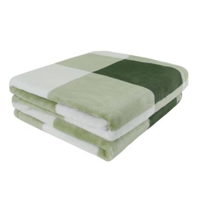 PiccoCasa Fleece Plaid Buffalo Checker Christmas Bed Blanket King(90"X102"), Green And White