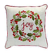 Melrose 15.5" Red and White Holly Wreath "Joy" Embroidered Throw Pillow
