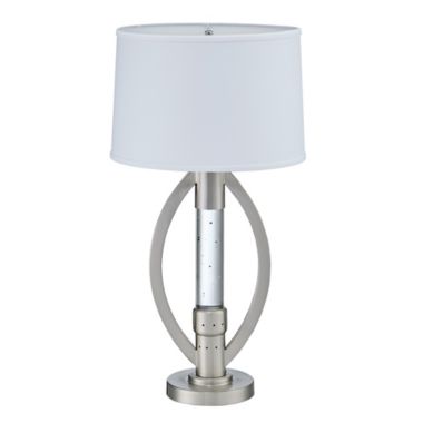 Lazzara Home Etsu 28 in. Satin Nickel Table Lamp with Glass Tube and Fabric Shade. View a larger version of this product image.