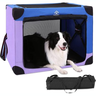 Ownpets Portable Dog Crate Collapsible Large(Blue and Purple). View a larger version of this product image.
