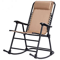 Costway Outdoor Patio Headrest Folding Zero Gravity Rocking Chair-Beige