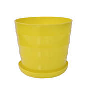 Unique Bargains Plastic Round Shape Home Garden Office Plant Planter Flower Pot Yellow, Modern Stylish Pots with Drainage Holes and Saucers in Garden & Outdoor