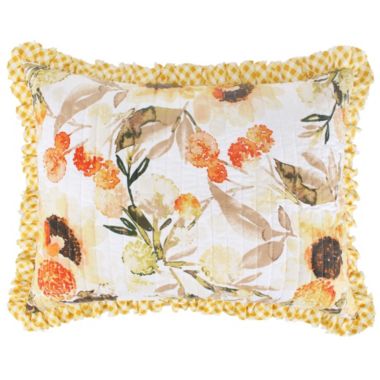 Greenland Home Somerset Ruffle-Trimmed Quilted Reversible Pillow Sham, Standard 20x26-inch, Gold. View a larger version of this product image.