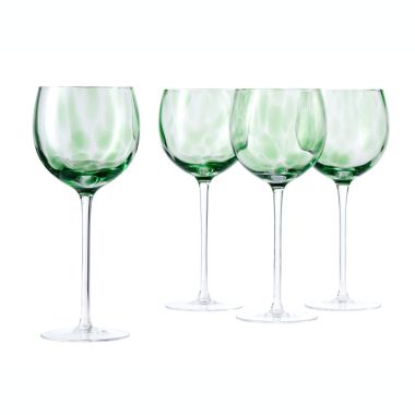 Blue Rose Polish Pottery Hand blown Large Wine Glass Set. View a larger version of this product image.