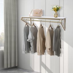 Stock Preferred Wall-Mounted Clothes Storage Organizer Rack  Golden+White