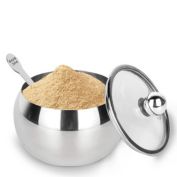 Tiokmc Large Stainless Steel Sugar Bowl With Glass Lid in Silver