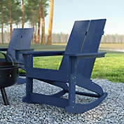 Emma and Oliver Set of 2 Harmon Modern All-Weather Navy Poly Resin Adirondack Rocking Chairs for Indoor/Outdoor Use