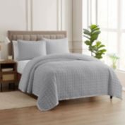 Sweet Home Collection   Quilt Set 3 Piece Set Crushed Velvet Oversized Reversible Pattern with Pillow Shams, Queen, Silver