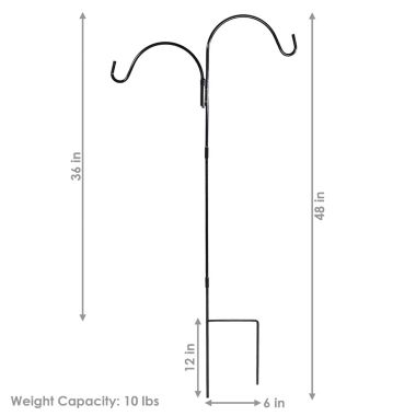 Sunnydaze Outdoor Heavy-Duty Steel Hanging Bird Feeder Plant Double Shepherd Hooks - 48" Black - 2pk. View a larger version of this product image.
