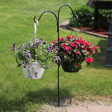 Sunnydaze Outdoor Heavy-Duty Steel Hanging Bird Feeder Plant Double Shepherd Hooks - 48" Black - 2pk. View a larger version of this product image.