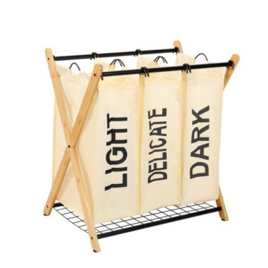 Oceanstar Design Group Oceanstar X-Frame Bamboo 3-Bag Laundry Sorter, White. View a larger version of this product image.