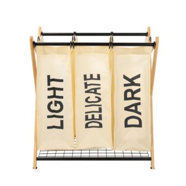 Oceanstar Design Group Oceanstar X-Frame Bamboo 3-Bag Laundry Sorter, White. View a larger version of this product image.