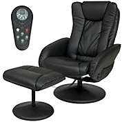 Slickblue Sturdy Black Faux Leather Electric Massage Recliner Chair w/ Ottoman