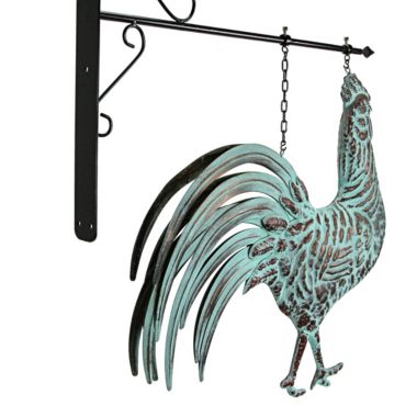 Contrast Metal Verdigris Copper Rooster Wall Bracket Hanging Sculpture Outdoor Home Decor. View a larger version of this product image.