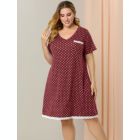 Alternate image 2 for Agnes Orinda Women's Plus Size Nightgown Polka Dots Short Sleeve Pajamas Nightgowns, Leisure Polyester Round Neck Baby doll Sleepwear Cami Dress, 2X Burgundy