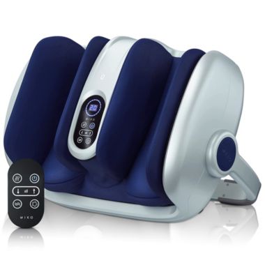 Miko Shiatsu Foot, Calf and Ankle Massager with Heat in Silver/Blue. View a larger version of this product image.