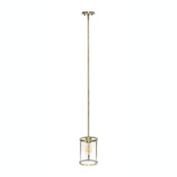 Lalia Home 1-Light 9.25" Modern Farmhouse Adjustable Hanging Cylindrical Clear Glass Pendant Fixture With Metal Accents , Antique Brass