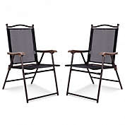 Costway Set of 2 Patio Folding Sling Back Camping Deck Chairs-Black
