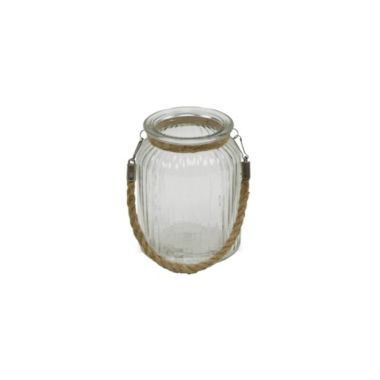 Cheungs Decorative Ribbed Round Jar With Rope Wrapped Neck - 4.25"X4.25"X5.75". View a larger version of this product image.