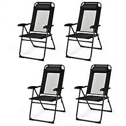Costway 4 Pcs Patio Garden Adjustable Reclining Folding Chairs with Headrest-Black