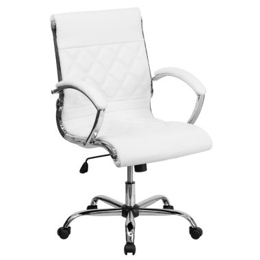 Flash Furniture Merideth Mid-Back Designer White LeatherSoft Executive Swivel Office Chair with Chrome Base and Arms. View a larger version of this product image.
