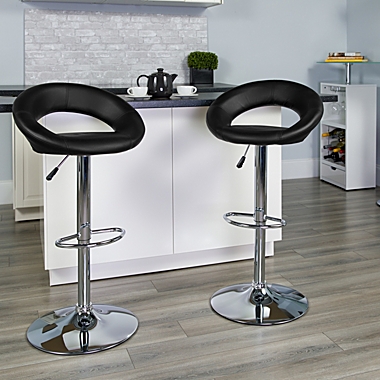Emma + Oliver Black Vinyl Rounded Back Adjustable Height Barstool,Chrome Base. View a larger version of this product image.