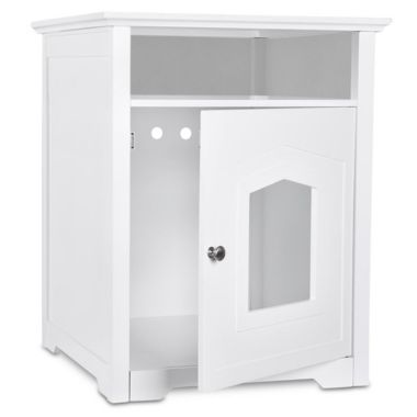 Arf Pets Designer Enclosed Cat Litter Box Furniture House with Table, Cat Washroom Hidden House Enclosure, White. View a larger version of this product image.