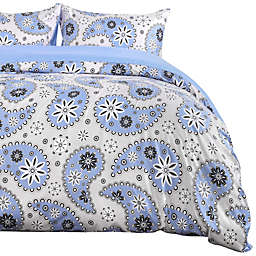 PiccoCasa 3pcs Luxury Soft Breathable Luxury Paisley Floral Reversible Pattern Hotel Quality Weave Bedding Comforter Cover Set（No Duvet) Bedding Set for All Season with Hidden Zipper Closure - Full