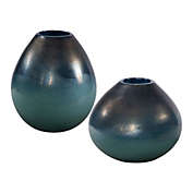Contemporary Home Living Set of 2 Bronze and Aqua Blue Glass Vases 15"