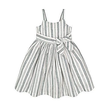 Hope & Henry Girls&#39; Sleeveless Waist Sash Dress (Black and White Stripe Linen, 2T). View a larger version of this product image.