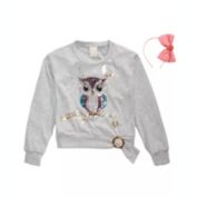 Belle Du Jour Big Girl&#39;s 2-Pc. Sequin Owl Top & Headband Set Gray Size Small