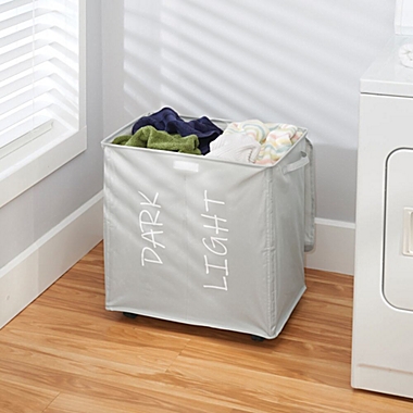 mDesign Divided Laundry Hamper Basket with Lid, Fabric Handles. View a larger version of this product image.