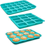Juvale Silicone Baking Set, Mini Cake Trays (Teal, 3 Sizes, 3-Pack)