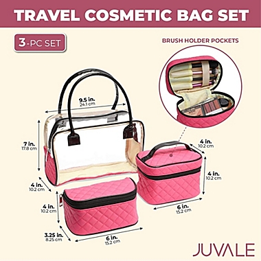 Glamlily 3 Piece Portable Cosmetic Bag Set, Travel Makeup Organizer (Pink, 3 Assorted Sizes). View a larger version of this product image.