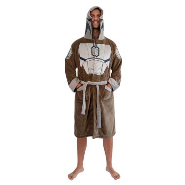 Star Wars The Mandalorian Bounty Hunter Hooded Bathrobe for Men And Women Soft Plush Spa Robe for Shower Lightweight Fleece Housecoat With Adjustable Belted Tie. View a larger version of this product image.