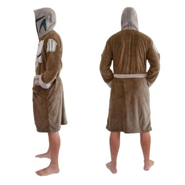 Star Wars  The Mandalorian Bounty Hunter Hooded Bathrobe for Men And Women   Soft Plush Spa Robe for Shower   Lightweight Fleece Housecoat With Adjustable Belted Tie. View a larger version of this product image.