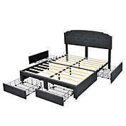 Slickblue Platform Bed Frame with 4 Storage Drawers Adjustable Headboard