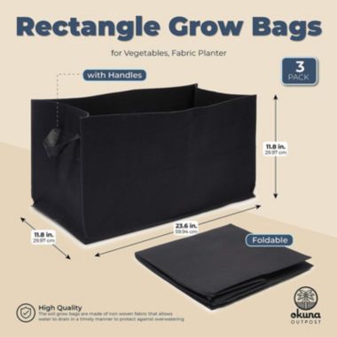 Okuna Outpost Rectangle Grow Bags with Handles for Vegetables, Fabric Planter (23.6 x 11.8 in, 3 Pack). View a larger version of this product image.
