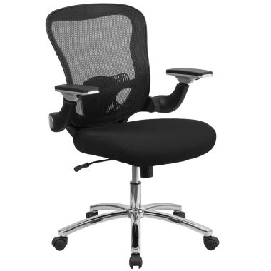 Flash Furniture Sam Mid-Back Black Mesh Executive Swivel Ergonomic Office Chair with Height Adjustable Flip-Up Arms. View a larger version of this product image.