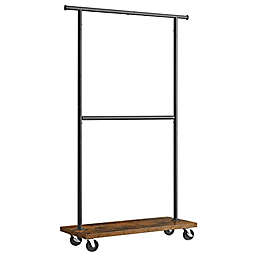 VASAGLE Clothes Rack, Clothing Rack with Wheels, 43.3-66.9 Inch Extendable Bar, Height-adjustable Garment Rack, 332 lb Load, 2 Brakes, Heavy-Duty, Industrial, Rustic Brown and Black