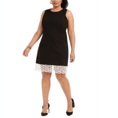 Betsey Johnson Girl's Eyelet Solid Sleeveless Boat Neck Knee Length Shift Wear to Work Dress Black Size 20W. View a larger version of this product image.