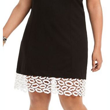 Betsey Johnson Girl's Eyelet Solid Sleeveless Boat Neck Knee Length Shift Wear to Work Dress Black Size 20W. View a larger version of this product image.