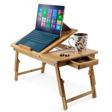 Aleratec Natural Bamboo Adjustable Laptop Stand Up To 15in For Home. View a larger version of this product image.