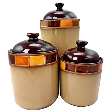 Gibson Elite Casa Estebana 3 Piece Stoneware Storage Canister Container Jar Set. View a larger version of this product image.